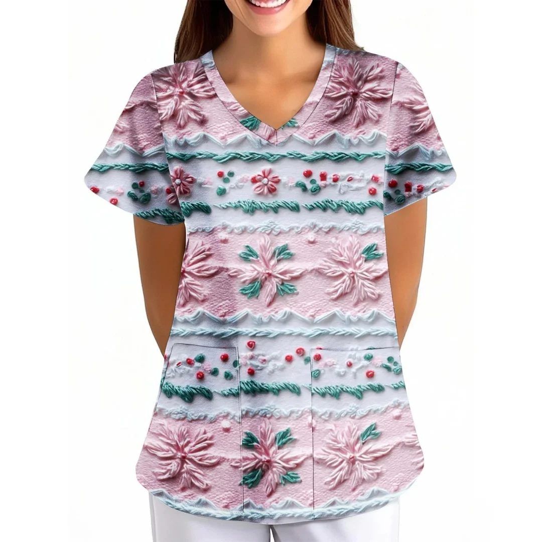 Schöne Druck Peeling Krankenschwester Uniform Frauen Cartoon Zahnklinik Krankenhaus Arzt Arbeitskleidung Frauen Kurzarm Casual Top
