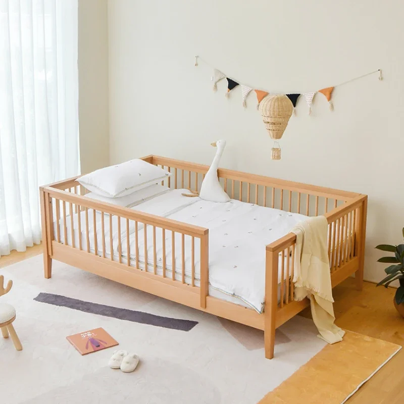 Customized Small Crib Stitching Bed Children's Bed with Fence Solid Wood Baby Single Bed