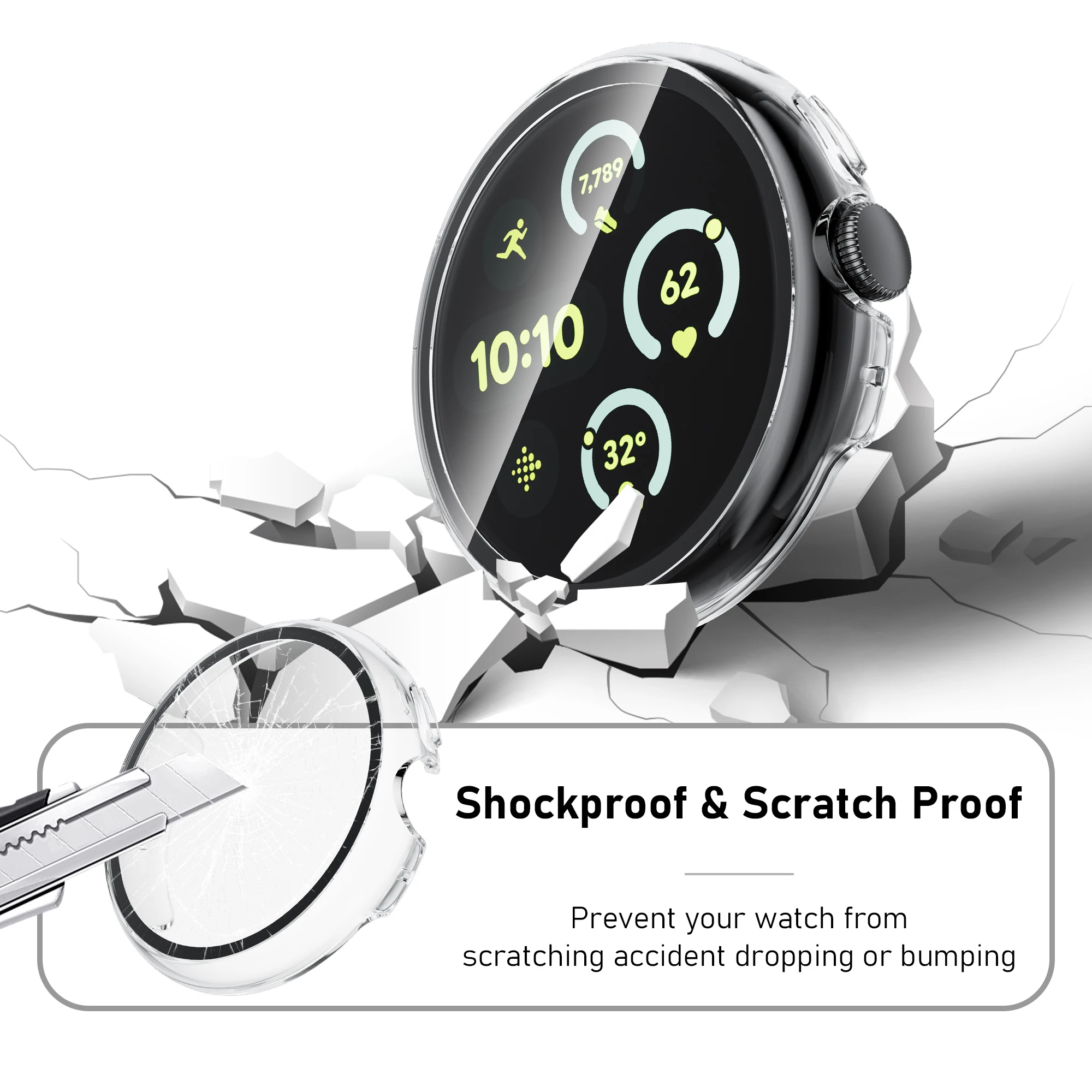 Tempered Glass+Case for Google Pixel Watch 3 45mm Screen Protector Cover PC Frame Accessories for Google Pixel Watch 3 2 1 41mm