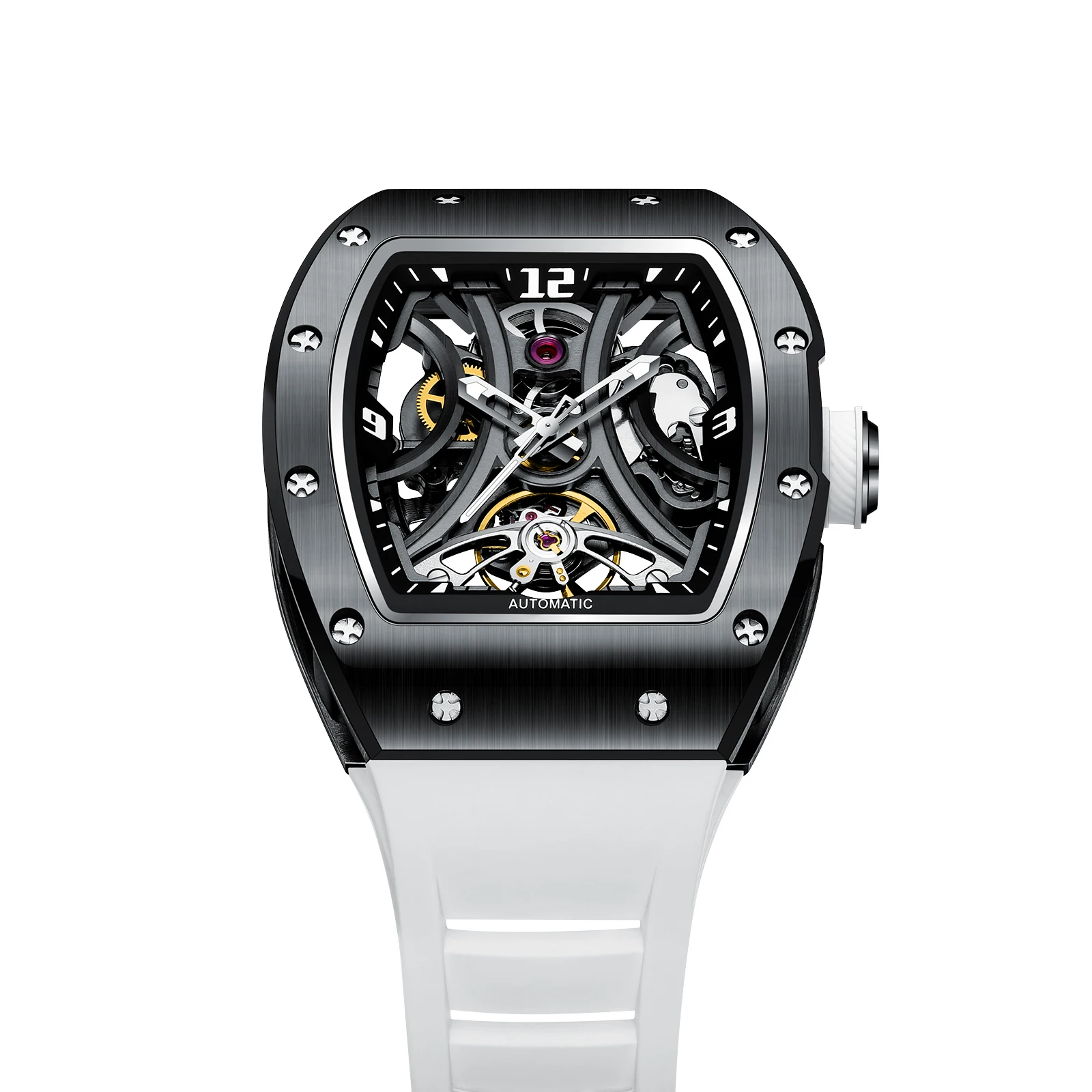 New Fashion Hollow Automatic Mechanical Watches Men Business Casual Leather Skeleton Tourbillon Wrist Watch