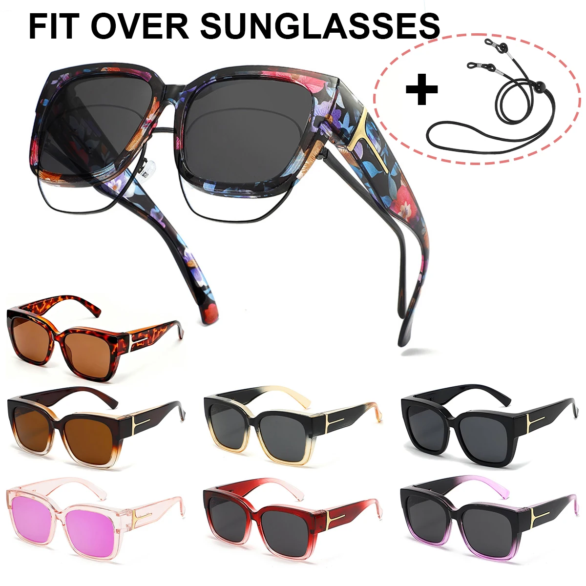 Polarisierte UV400 Überbrille für Herren und Damen, Überbrille für Korrekturbrillen, zum Fahren und Angeln, mit Halteband T04 – Detail 10