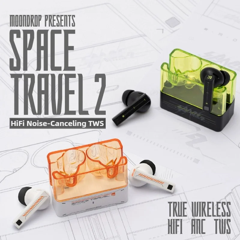 MOONDROP Space Travel 2 سماعة HiFi إلغاء الضوضاء TWS wiress بلوتوث 6.0 ANC وضع اللعبة الكمون المنخفض SBC/AAC سماعة الألعاب