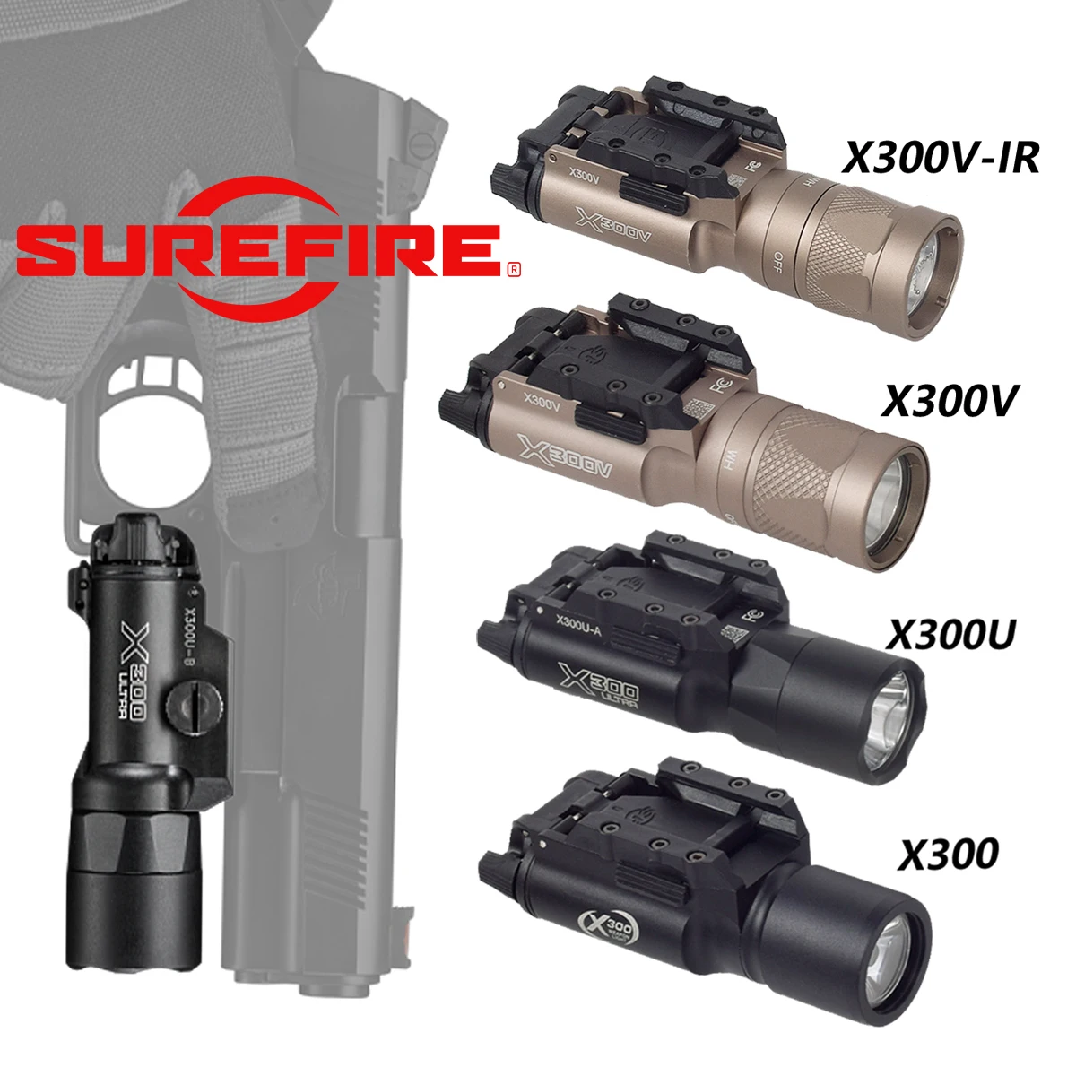 X300 Ultra Tactical Surefire X300U X300V XH35 Metal Momentary Constant LED Light 20mm Rail for GLOCK 17 19 Hunting Airsoft Light