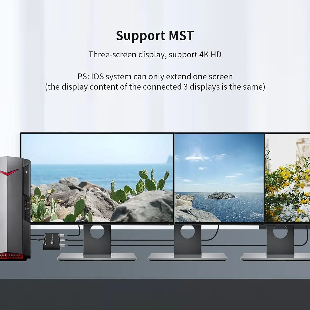 Rozdzielacz 8K DisplayPort 1 na 3 wyjścia 8K @ 30Hz 4K @ 144Hz rozdzielacz DP 1.4 potrójny Adapter MST SST dla źródła DP Ultra HD na 3 wyświetlacze