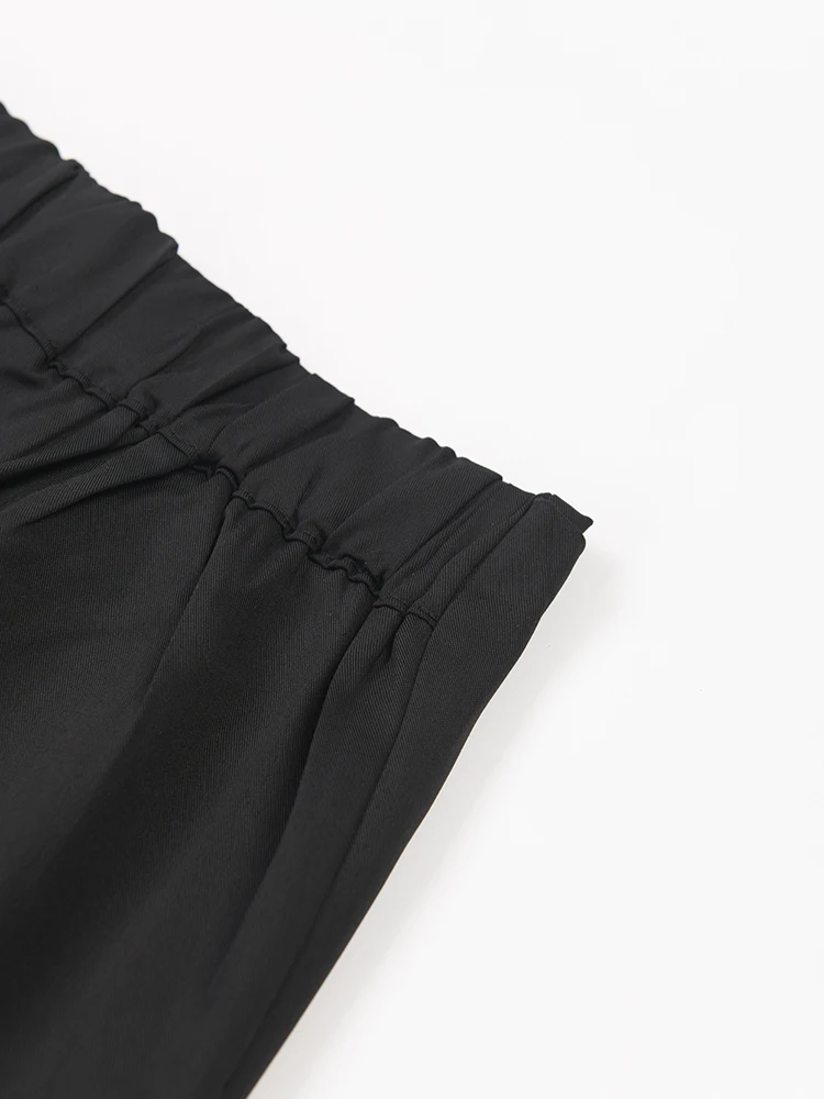 [EAM] High Elastic Waist Black Bandage Pleated Wide Leg Pants New Loose Fit Trousers Women Fashion Spring Autumn 2024 1DB20701