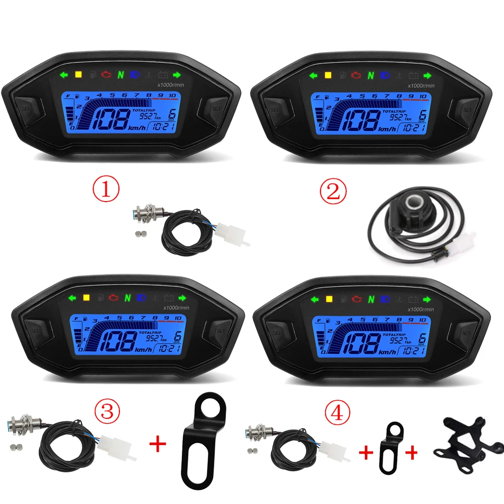 Motorcycle Led Tachometer Speedometer 7 Colors Backlight LCD Digital 10000rpm Car Digital Instruments for 2-4 Cylinders