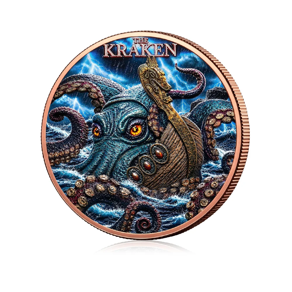 Niue Kraken Sea Beast Copper Coin Giant Octopus Storm Ocean Sailor Myth Bullion Medal For Fantasy Sea Creature Coin Collectors