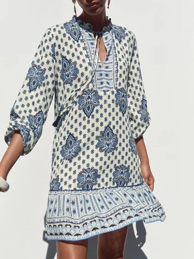 Comfortabel bedrukt lang Sve V-Ne Dr Dames Faionable Etnische Sle-kleding Zomer Nieuwe collectie 2025