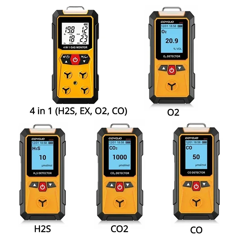 Gas Detector Meter Oxygen O2 Carbon Monoxide CO H2S Ex Combustible Gas Analyzer Leak Detector Air Quality Monitor