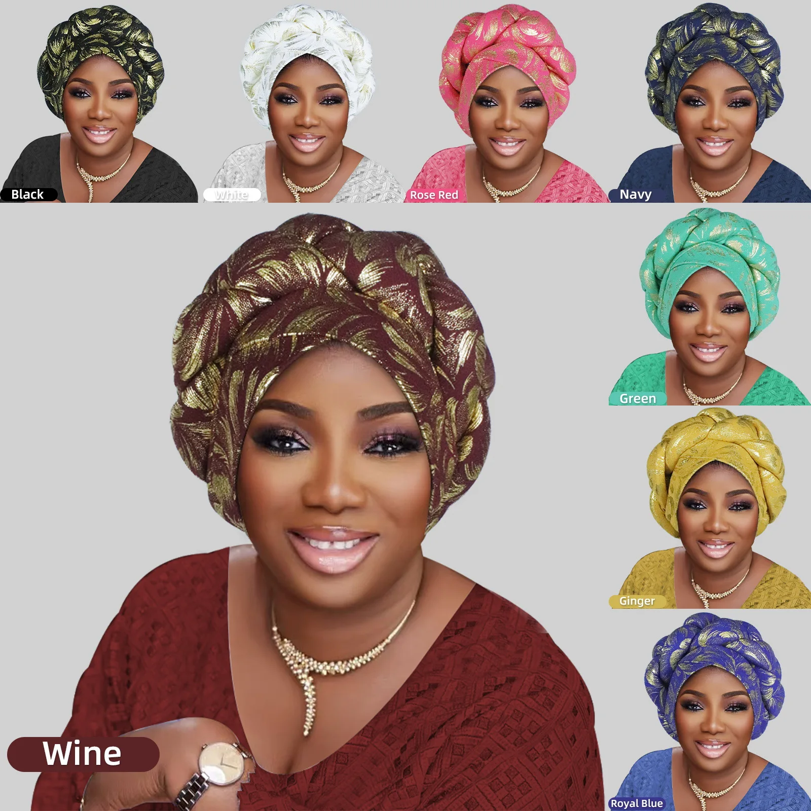 Gorro turbante de tela con estampado dorado para mujer, gorro con trenzas, cubierta para la cabeza para mujer, sombrero musulmán, tocado africano para mujer
