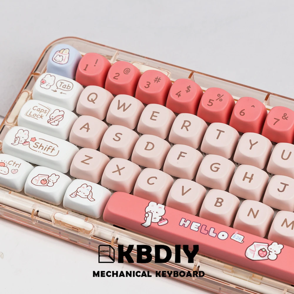 KBDiy 143 Keys/Set Shopping Rabbit Keycaps for Mechanical Keyboards Gaming PBT SOA Profile Cute Pink Keycap DIY Custom for MX