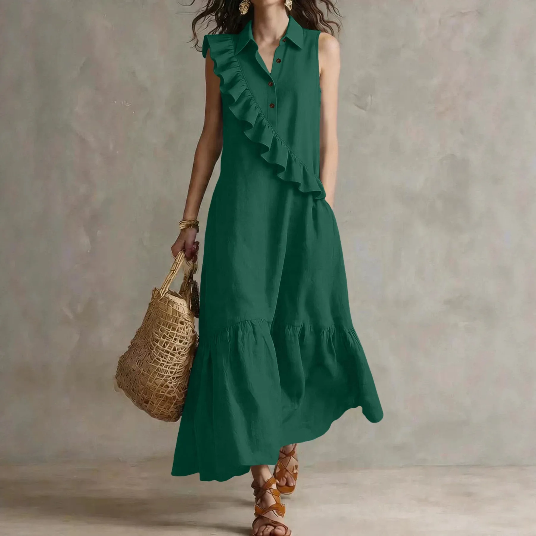 Retro Sleeveless Blazer Collar Dress, Elegant Office Style