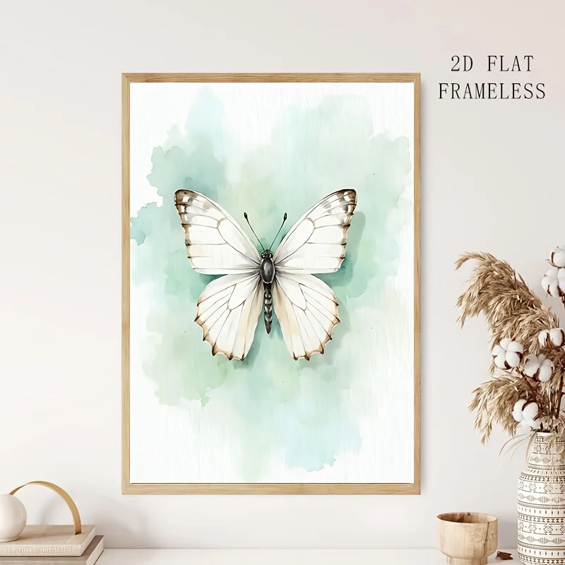 2D Flat, 2D Flat, 1pc, Frameless, Multiple Sizes, Posters & Prints, Canvas Painting; Cabbage White Butterfly Wall Decor - Ret