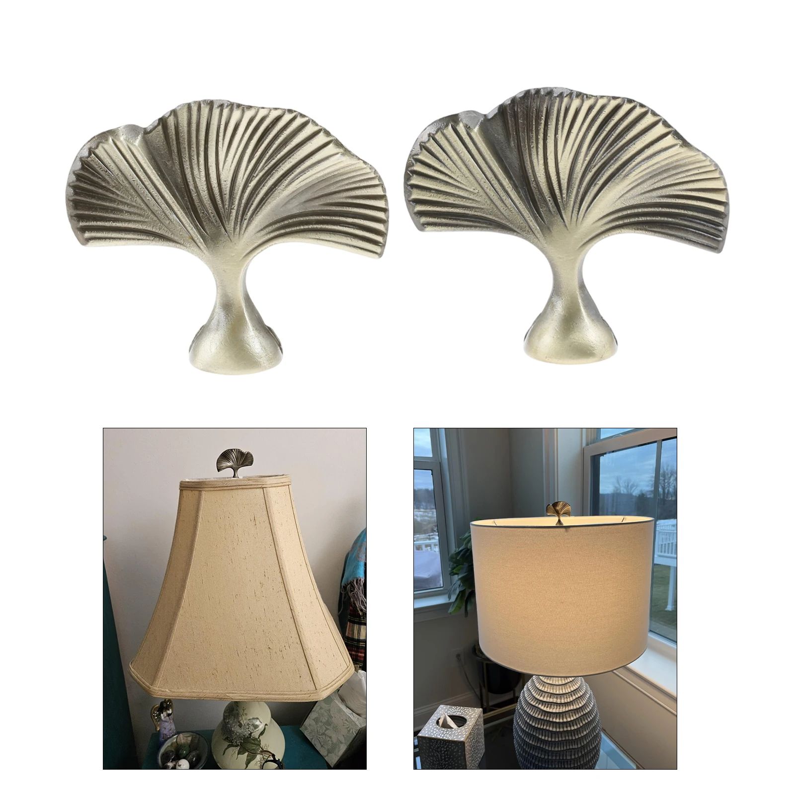 2pcs Vintage Ginko Leaf shaped Lamp Finial Cap Knob Antique Bronze Retro Decor Light Threaded Base Easy Install 2.64Inch