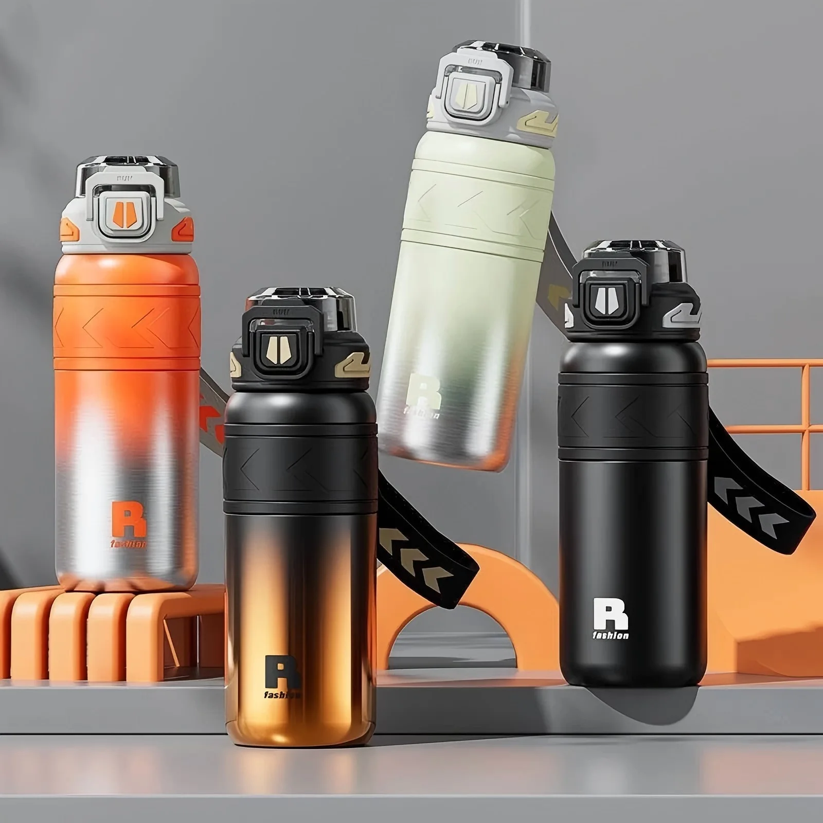 Young and Energetic Sports Straw Water Bottle  Stainless Steel Large-capacity Car Cup Student Outdoor Sports Portable Water Cup