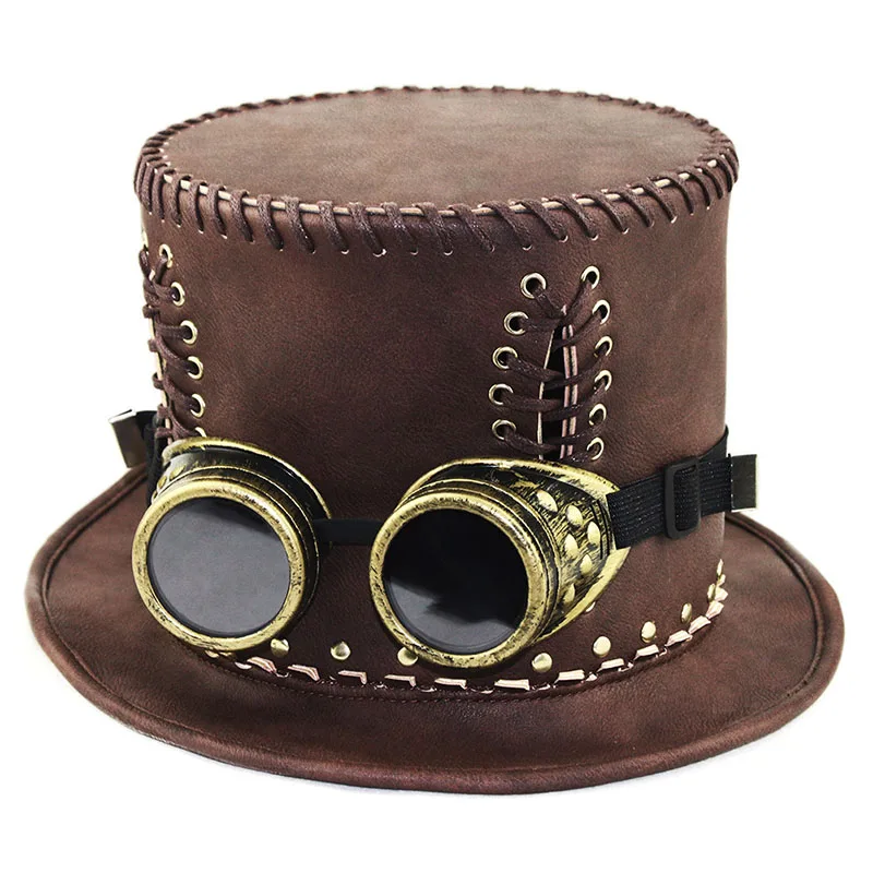 

New Steampunk Retro Hat Magic Cosplay Flat Formal Funny Party Hat Halloween Accessories Cosplay Props Adult Made Of Leather Caps