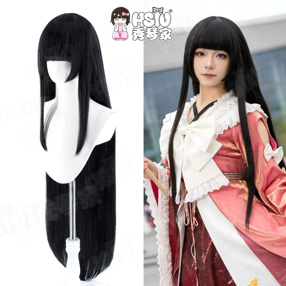Парик для косплея Kaguya Houraisan HSIU, 100 см, черные длинные волосы, термостойкий, синтетический, для аниме и игр