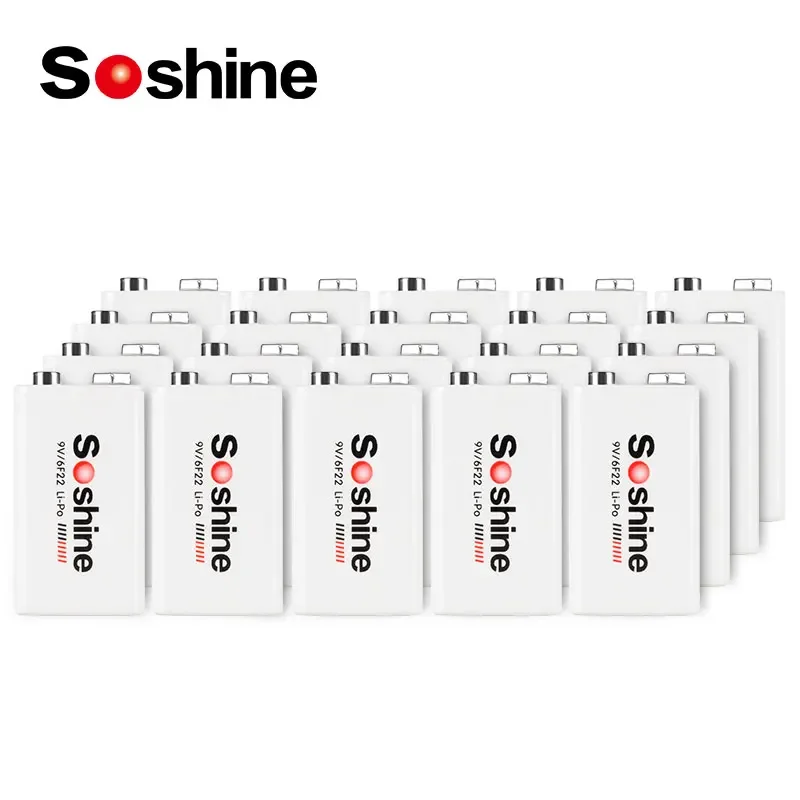 Soshine 9V 6F22 Rechargeable Battery 680mAh Li-Po Lithium Batteries for Smoke Alarm Multimeter Massager Toy 4 Years Shelf Life