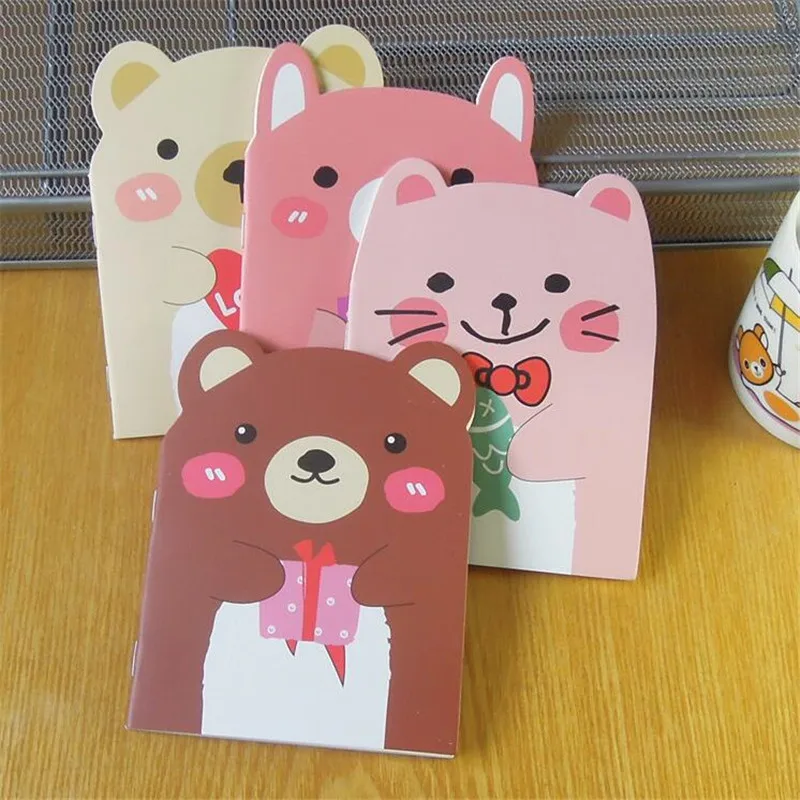 4pcs/lot 140*100mm lovely cat bear series small notepad memo book pocket paper pad for school and office supplies gift