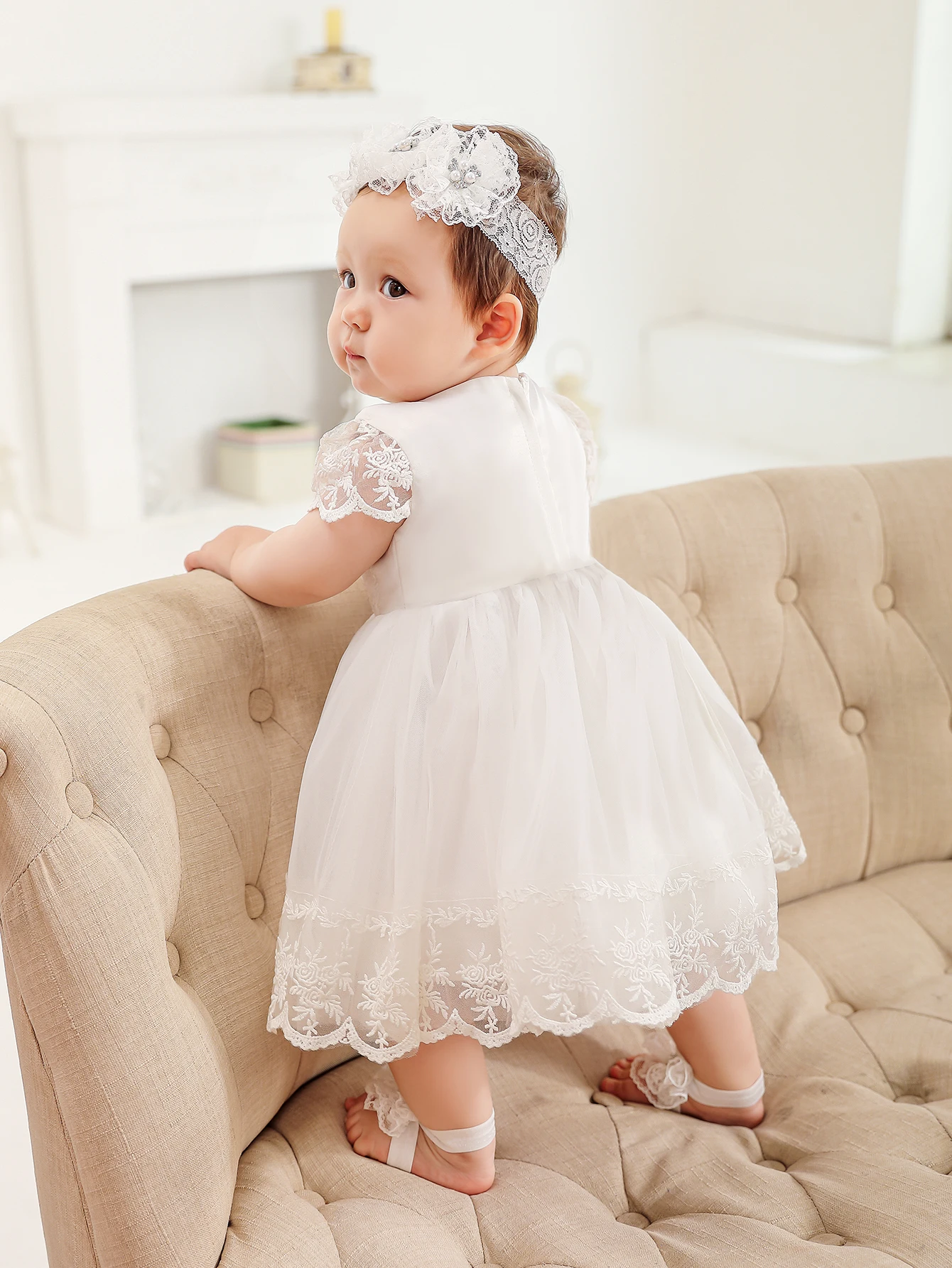 نمط جديد طفلة فستان الزفاف الكرة ثوب لحفلة عيد ميلاد مع التطريز الدانتيل 0-2 سنة الفتيات #5