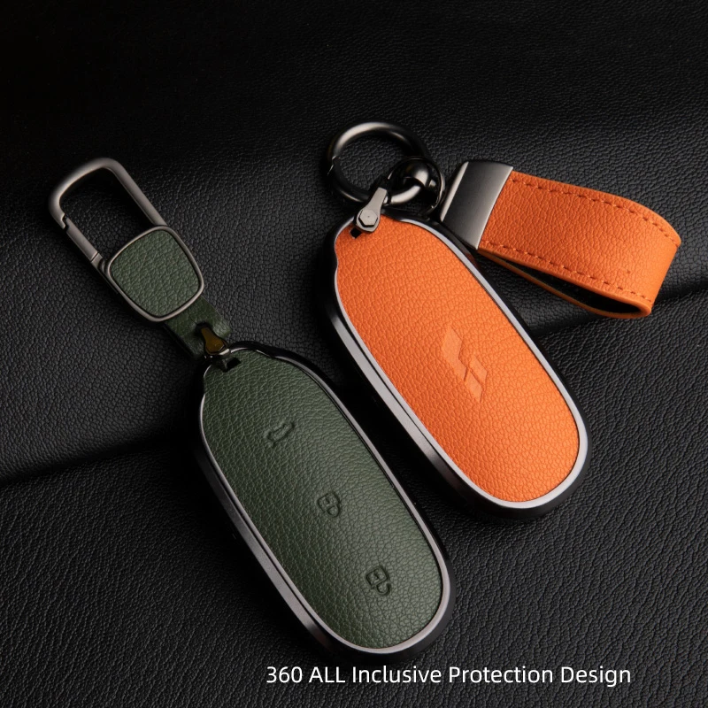 Aluminum Alloy Leather Car Key Case For LEADING IDEAL LiXiang L9 L8 L7 Remote Smart Keyless Protector Shell Accessories