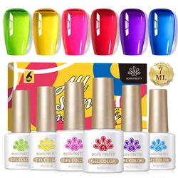BORN PRETTY Jelly Neon Color Gel Nail Polish Set Ice Jelly Crystal Transparent Spring Summer Fluorescence Color Gel Kit