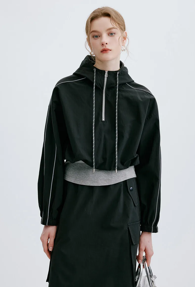 LIEDU Streetwear Casual 2 Piece Set Women Plus Size Half Zip Hooded Fake Two Piece Drawstring Cargo Pocket Skirt Dress Daily