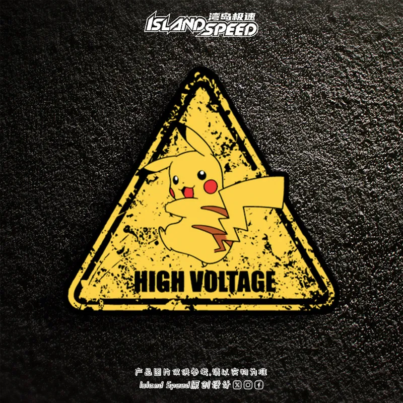 Vintage Pikachu Triangle Warning Sticker Personality Creative Cartoon Anime Waterproof Decorative Decal