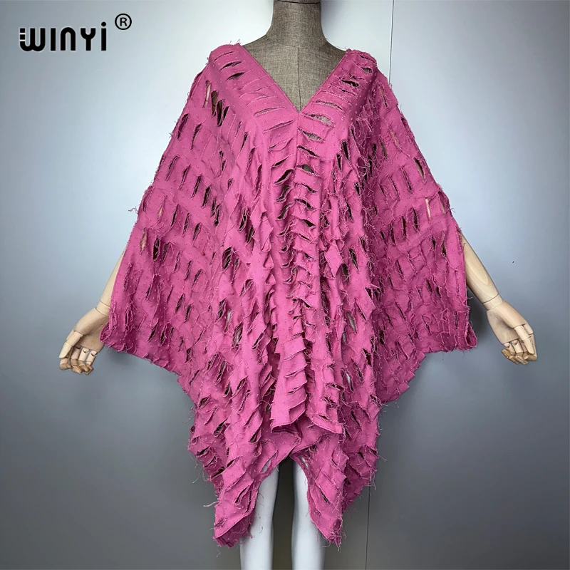 WINYI Original V neck denim sexy short dress with holes New Fashion Africa Womens party holiday Casual Maxi beach dress