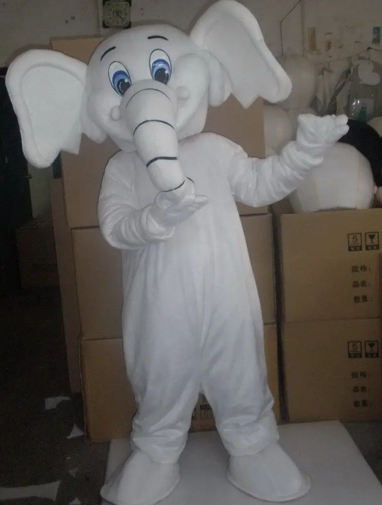 Nuovo adulto migliore vendita adorabile elefante bianco animale cartone animato mascotte Costume natale vestito operato Costume mascotte di Halloween