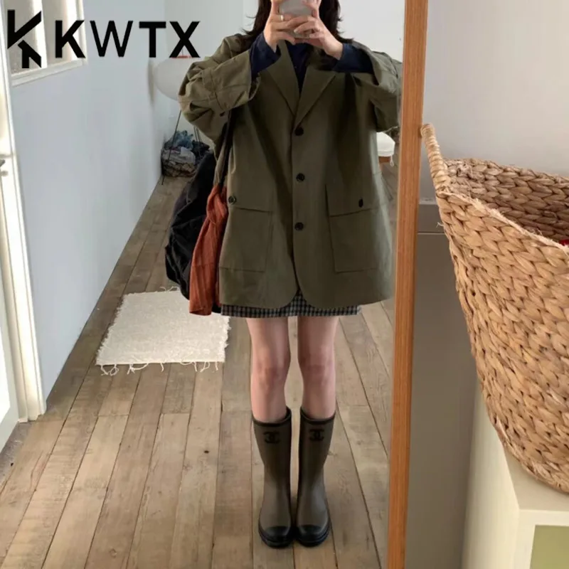 

KWTX Women's Designer Blazer Spring Summer 2025 Casual Solid Color Single-Breasted Loose Fit Lightweight Elegant Pockets