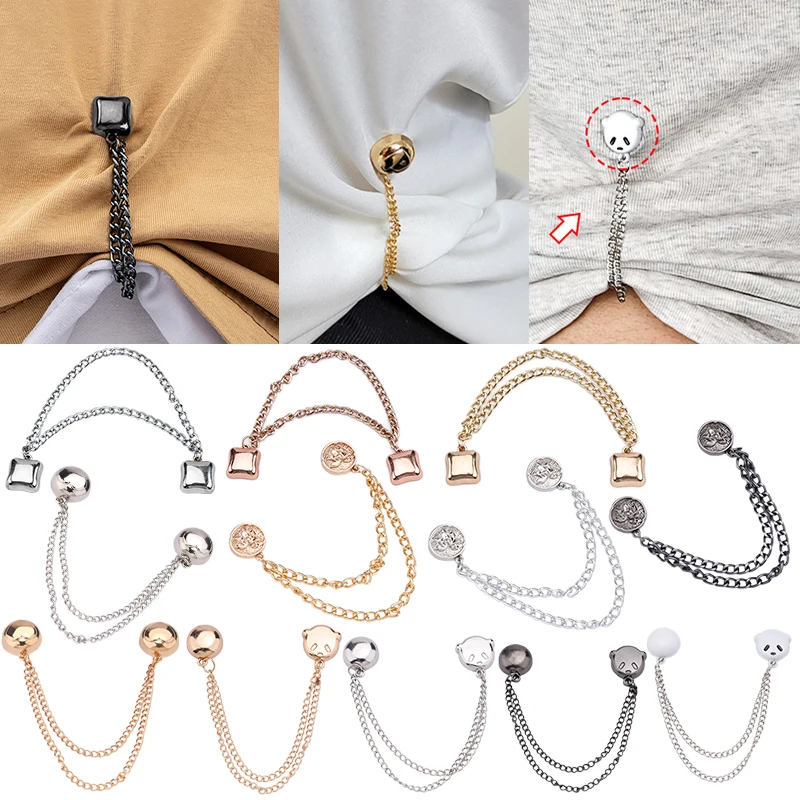 Multi-function Magnetic Clothing Clip With Chain Metal Button T-shirt Scarf Trouser Legs Cuff Fixing Buckle Clothing Accessories