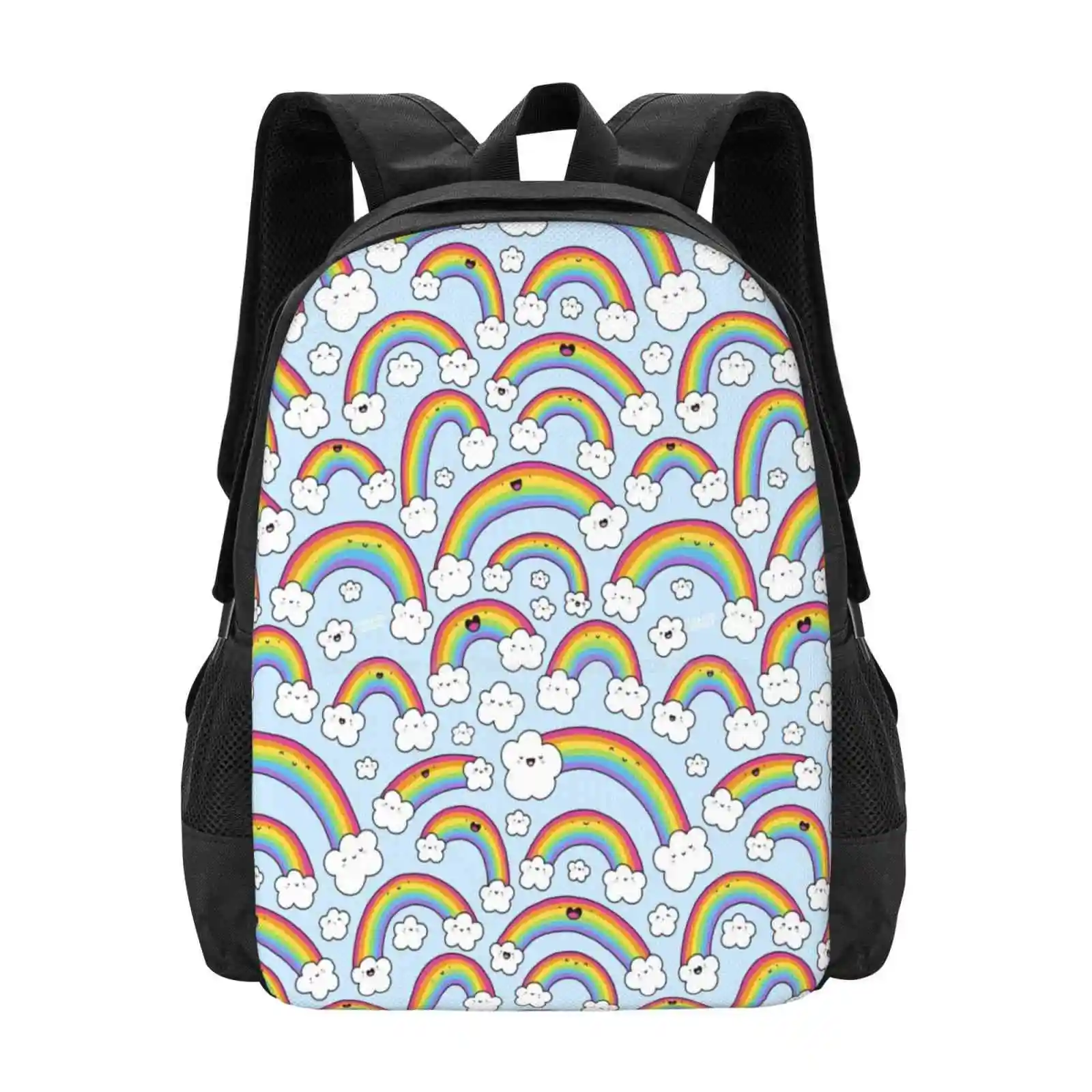 Rainbows Everywhere! Backpack For Student School Laptop Travel Bag Rainbows Pride Kawaii Kirakiradoodles Clouds