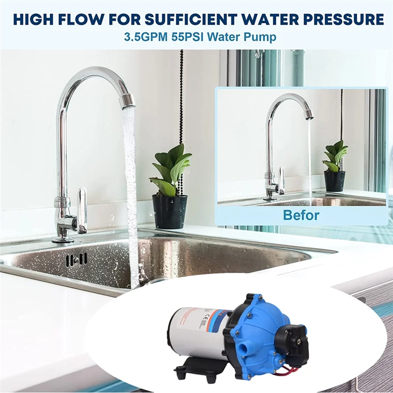 

67NEW Washdown Pump 12V RV Water Pump 5.5 GPM 70 PSI Max. Lift Self Priming for Marine Deck, Yacht, Caravan Motorhome Boat