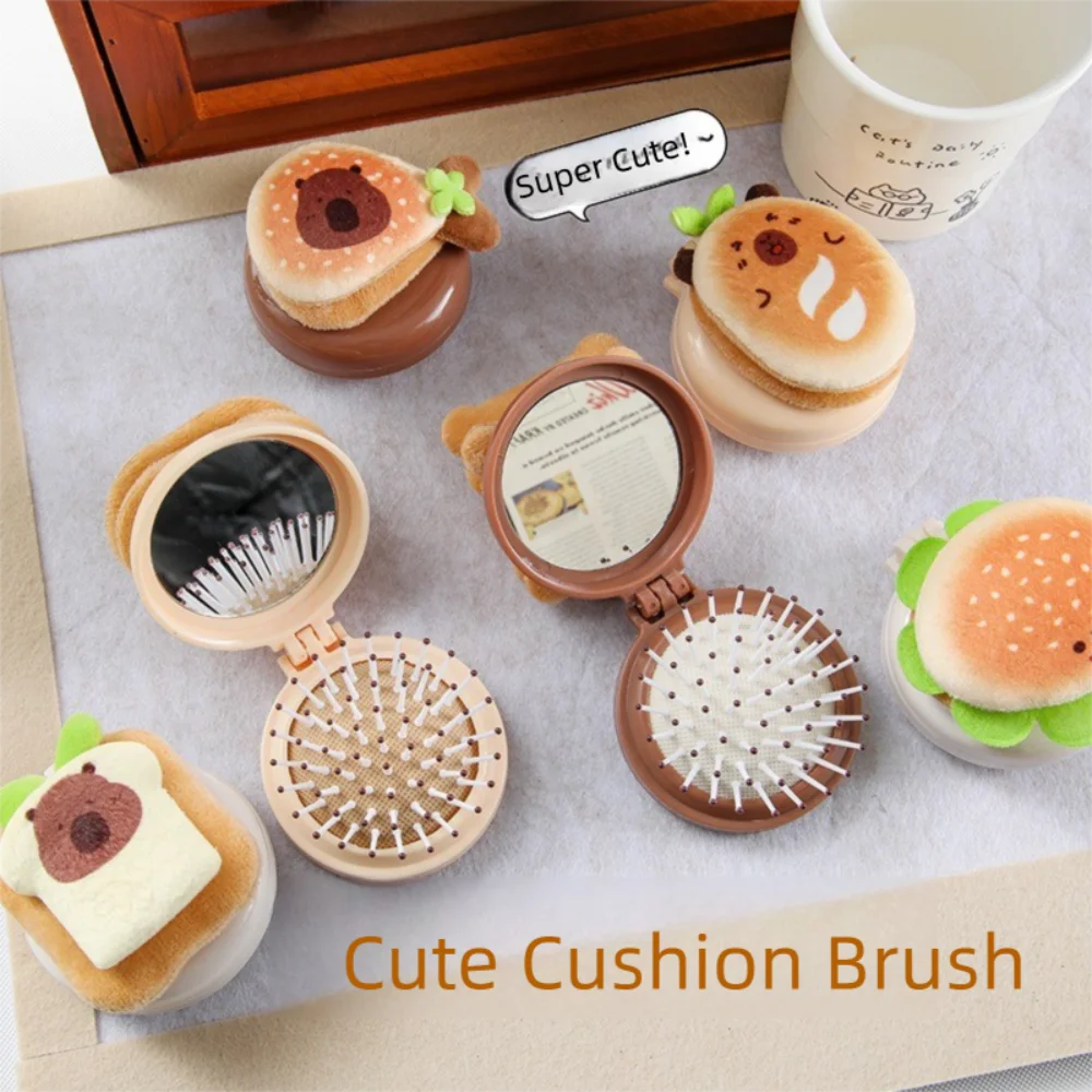 2 in 1 Folding Mirror Comb Lightweight Dual Fold Design Folding Makeup Mirror Small Size Air Cushion Massage Comb Outdoor Use