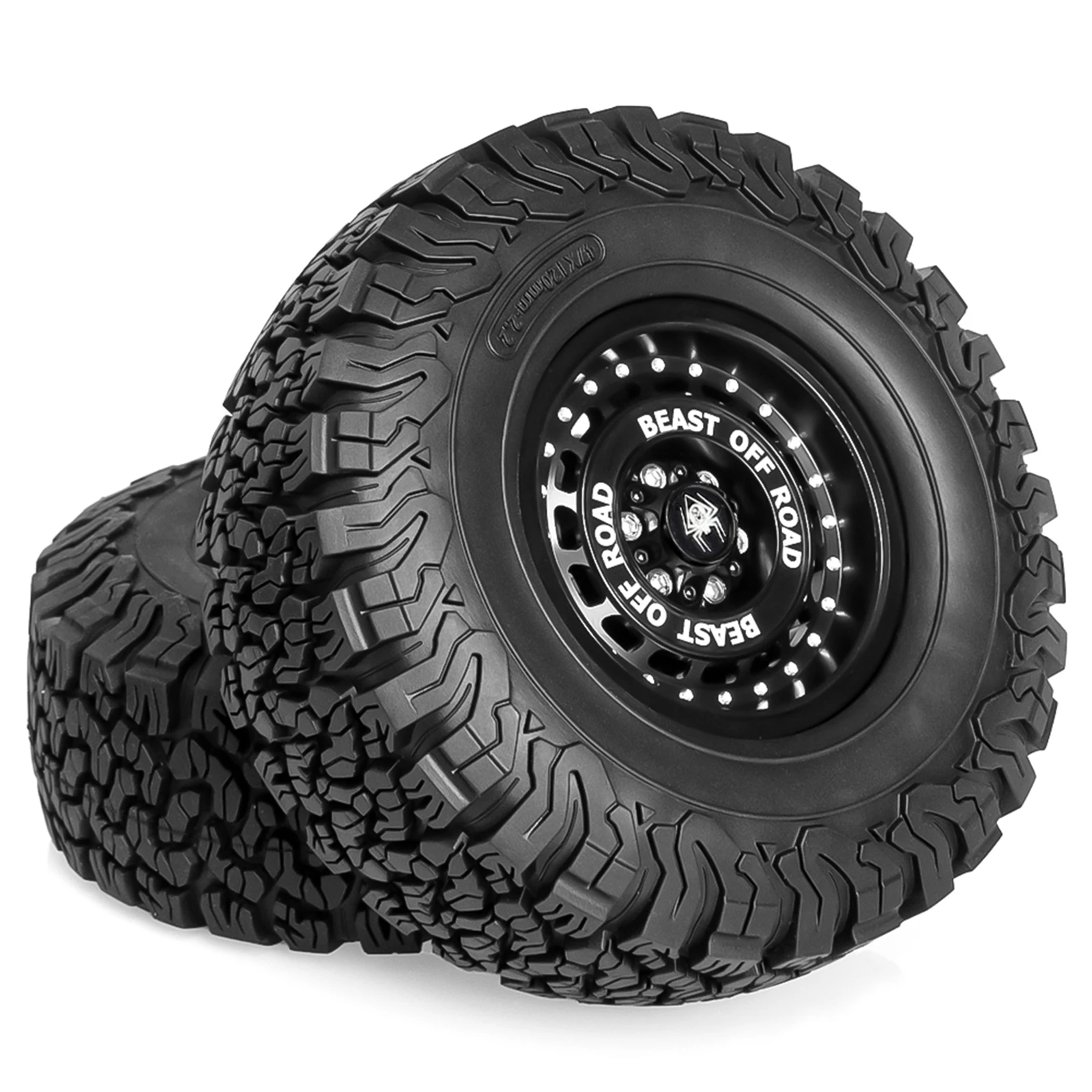 RedSpider 4Pcs 120mm 2.2 Inch All Terrain Rubber Tyres + Metal Beadlock Rims Fit Axial Wraith RR10 Traxxas TRX6 RC Off-road Car