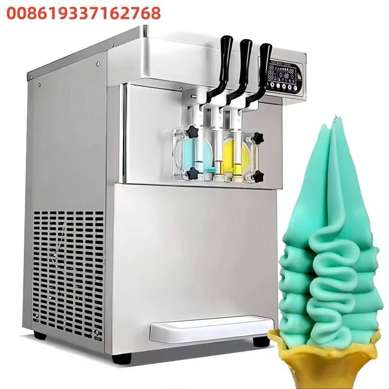 

Машина для мороженого с тремя ручками, напряжение 110 В/220 В, настольная морозильная камера для замороженного йогурта, 3 вкуса, машина для мягкого мороженого для грузовика с едой