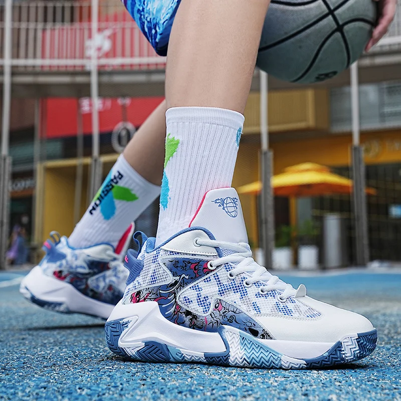 

Trendy Outdoor Men's Basketball Shoes Anti-slip Shock Absorption Comfortable Mid-top Sports Sneakers
