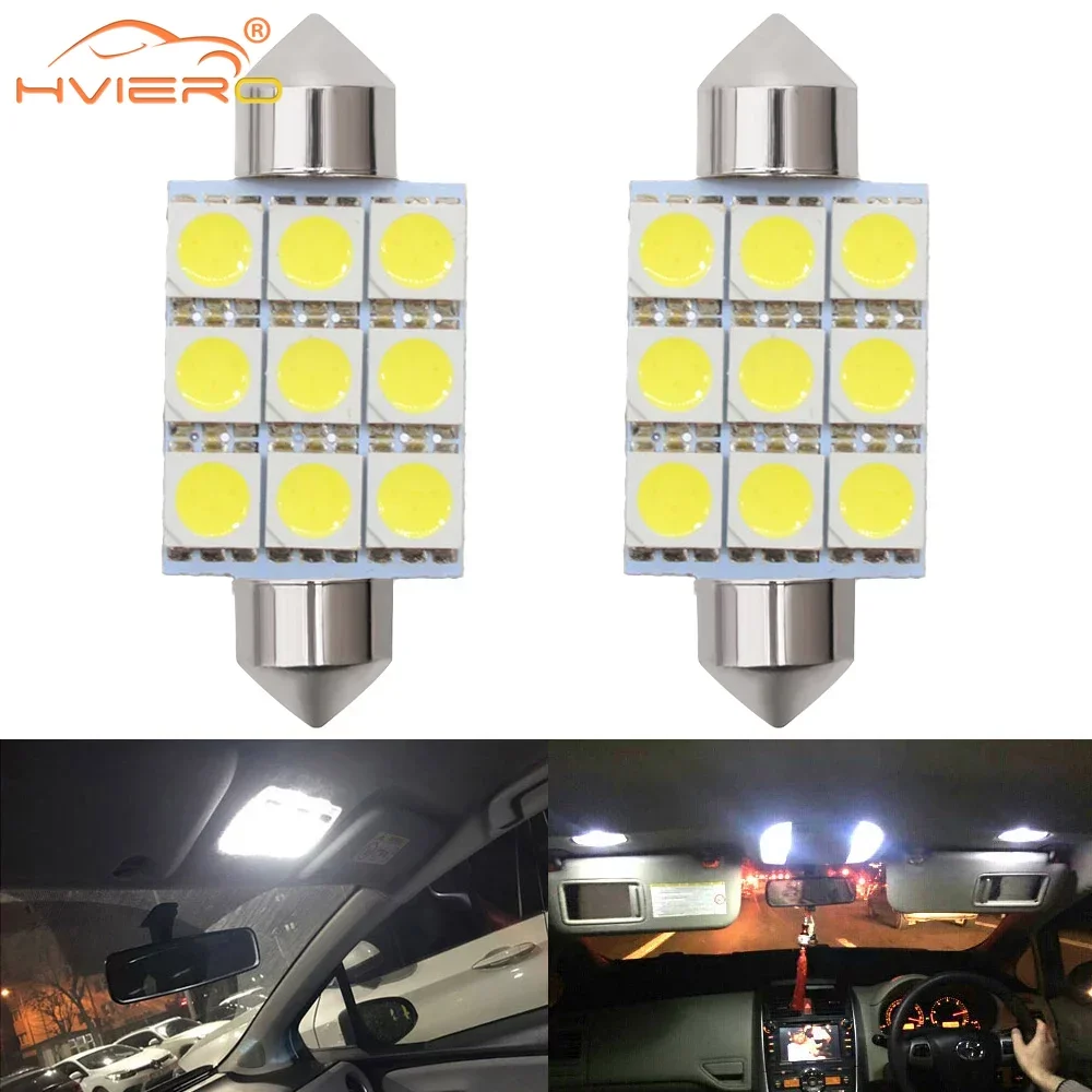 

2Pcs White C5W C10W 5050 9SMD Ceiling Bulb 36mm 31mm DC 12V Car LED Dome Festoon Door Light Reading Lamp Interior Led Trunk lamp