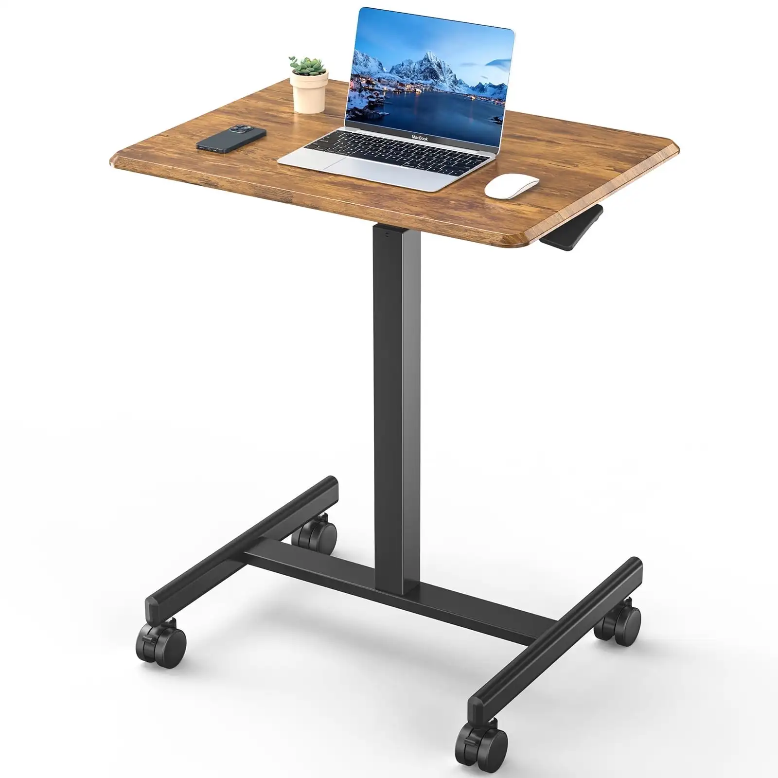 

Small Mobile Standing Desk, Portable Rolling Laptop Cart with Adjustable Height and Wheels, Computer Table for Home Office