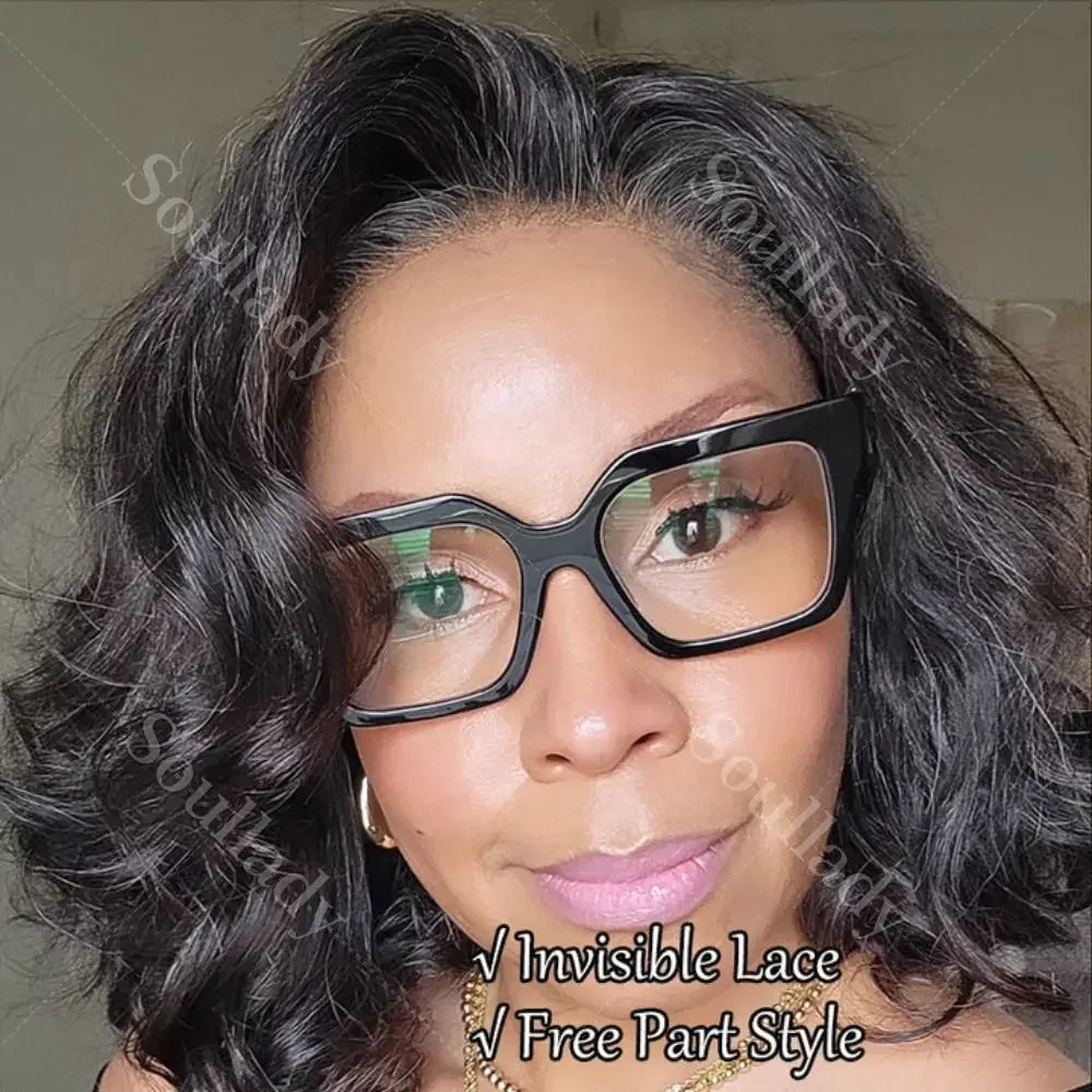 

Dark Salt And Pepper Body Wave Bob Wig Human Hair 5x5 HD Lace Closure Wigs Color Water Wave 4x4 Lace Bob Wig For Mature Women