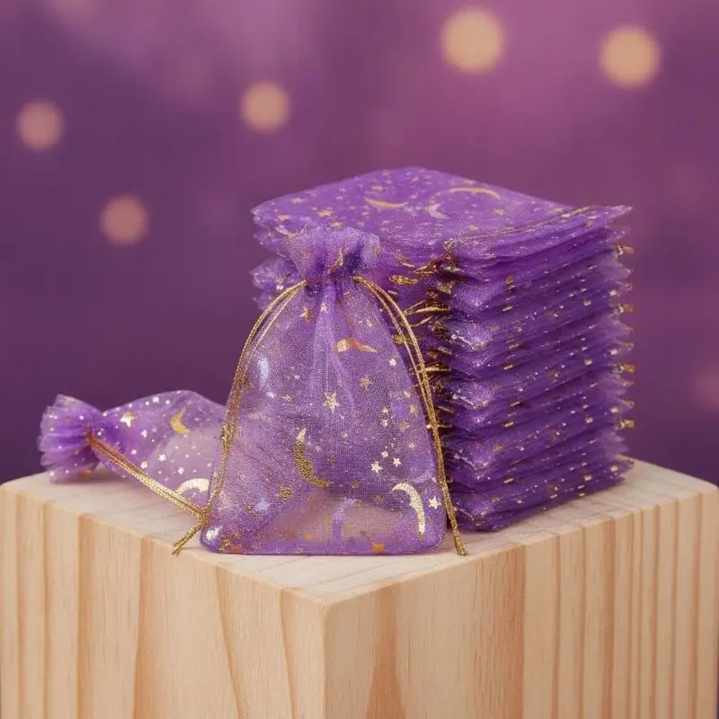 10 Stück 5 Größen Mond-Stern-Organza-Geschenktüten Schmuckbeutel Hochzeitsparty-Süßigkeitentüten Schmuckverpackung Großhandel Aufbewahrungsbeutel – Detail 8