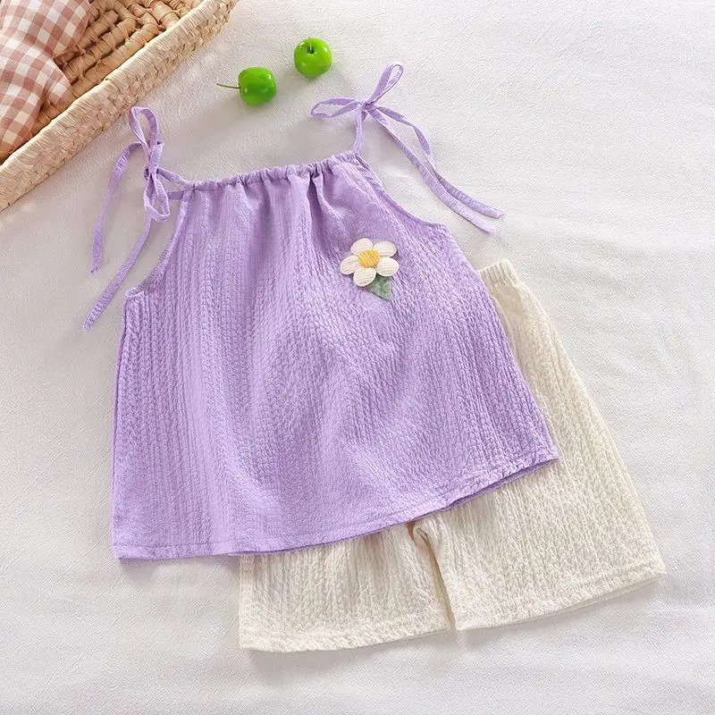 Children's Clothing Sets Floral Embellished Halter Top + Shorts 2pcs Sets Baby Girl Clothes  Kids Clothes Girls Outfit Sets image 4