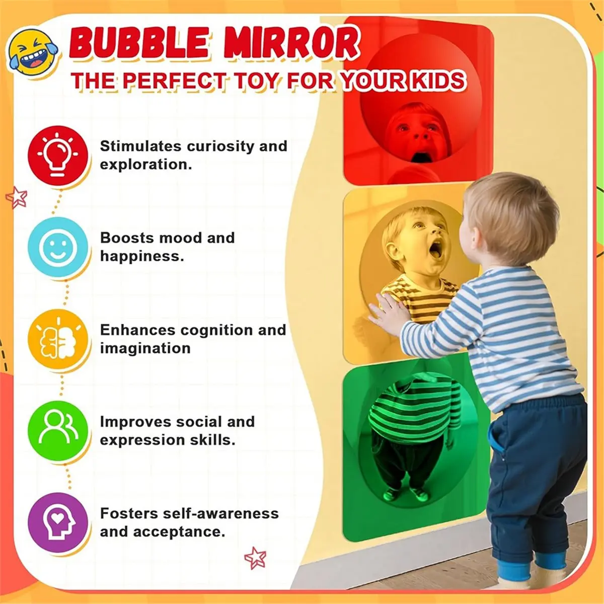 AA25 3 Pcs Sensory Wall Mirror Acrylic Bubble Mirror for Wall Decoration Sensory Toys for Kids Classroom Home -Decor Visual