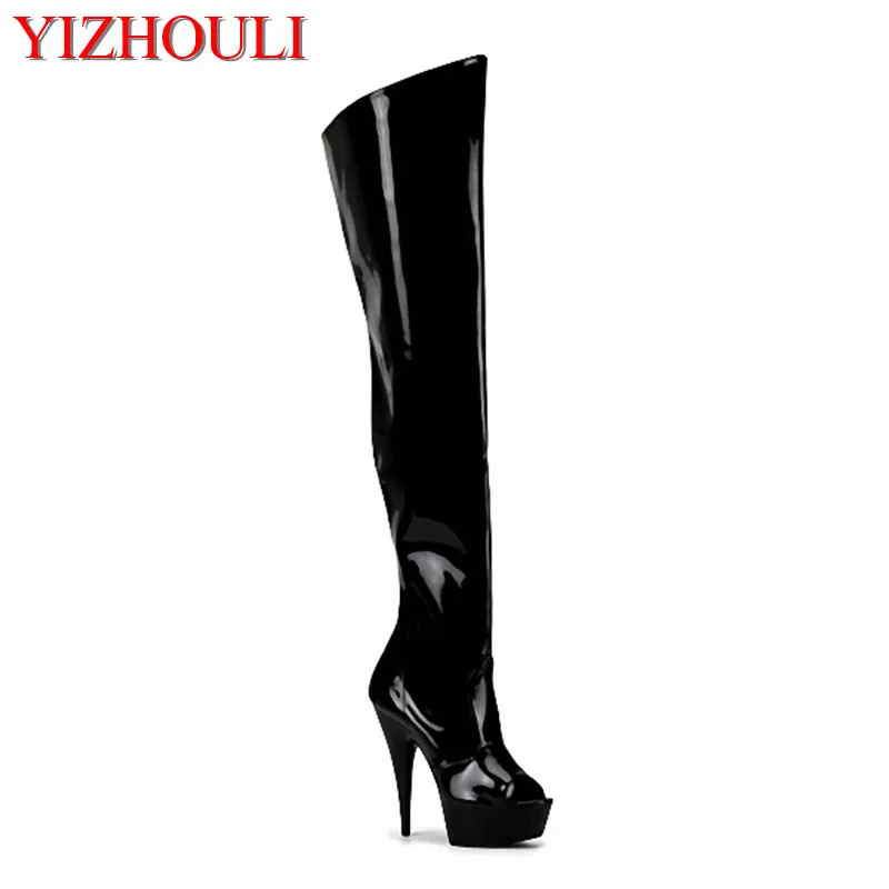 15cm high-heeled shoes cutout over-the-knee women's boots back strap open toe sandals 6 inch heels thigh high dance shoes