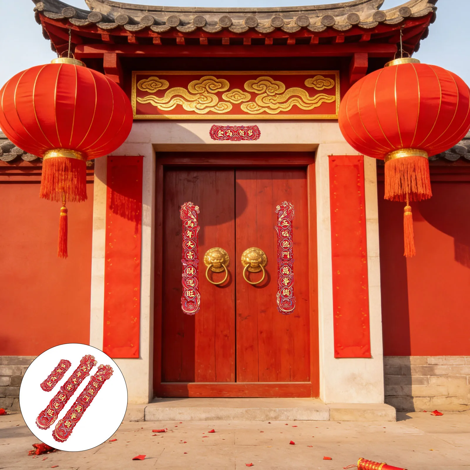 

3Pcs Chinese New Year Couplets 2026 Year of The Horse Chunlian Door Stickers Lunar Spring Festival Lucky Wealth