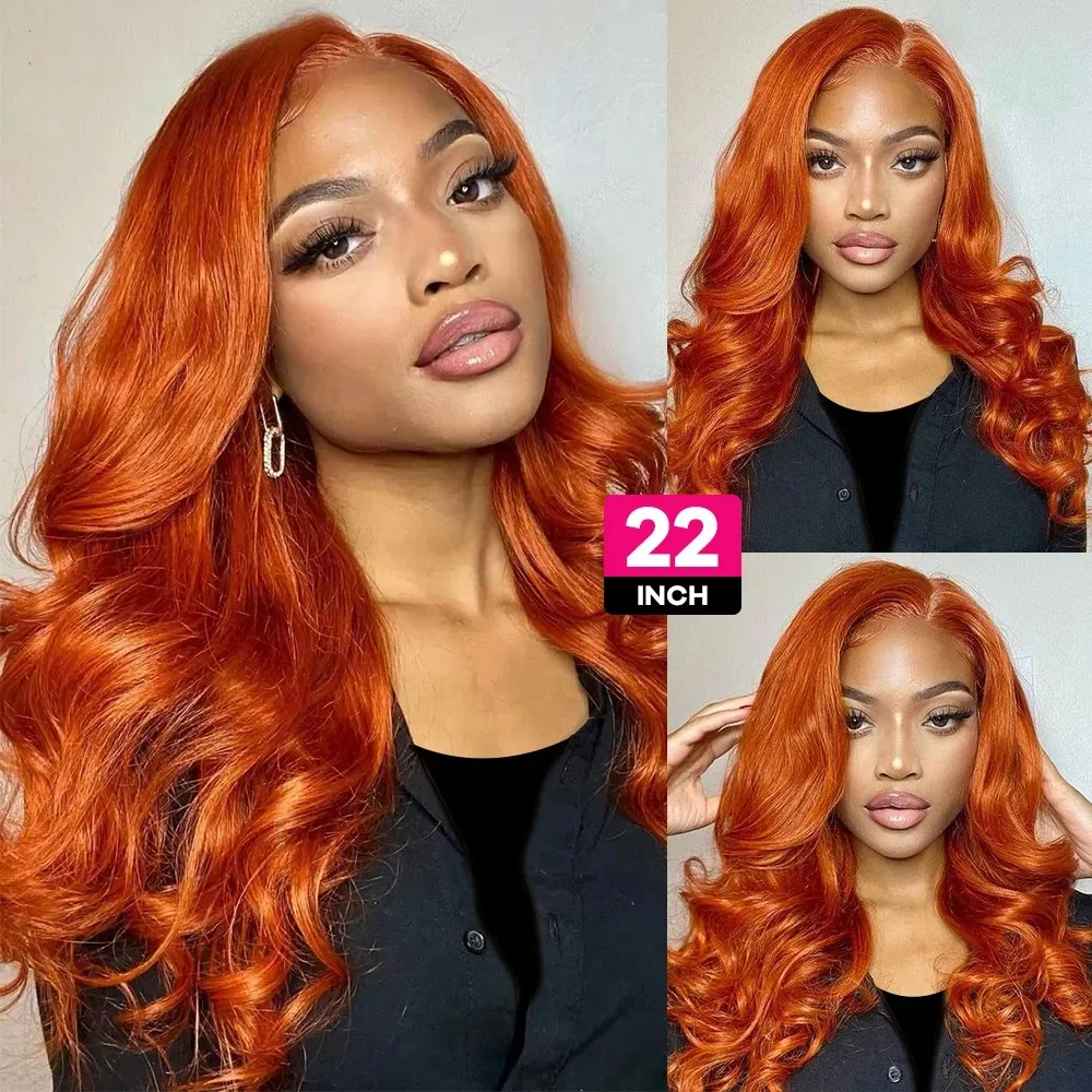 Gember Oranje Body Wave Lace Front Human Hair Pruiken Transparant 13 × 4 13 × 6 Lace Frontale Pruik Pre Tokkel Gekleurde Kant Pruik Remy