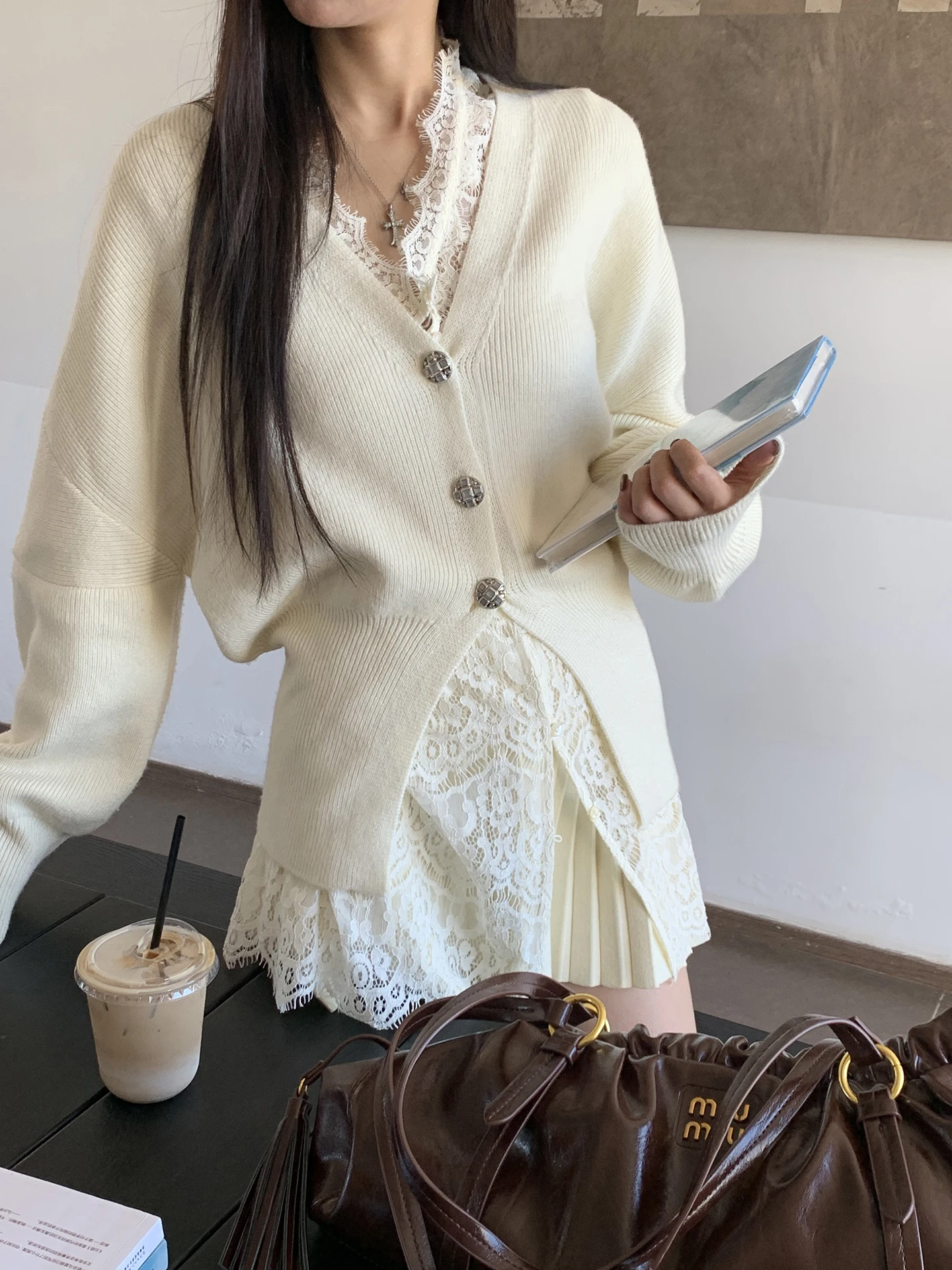 

Red Celebri Knitted Open Cardigan Women's Long Sve Outerwear Trendy Design Straight Cut Commute Sle Autumn Faion