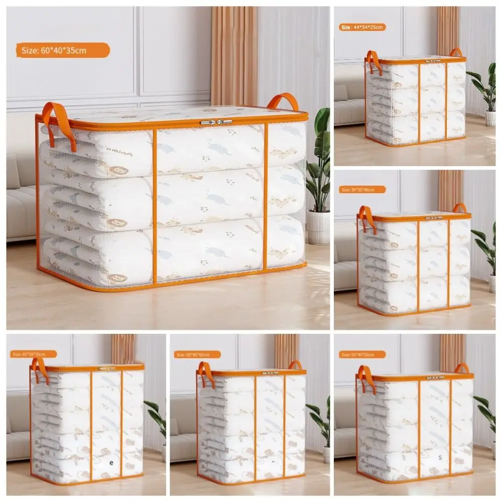 Large Capacity Foldable Storage Bag Waterproof Zippered PVC Quilts Storage Bag Reusable Moisture Proof Closet Organizer Closet