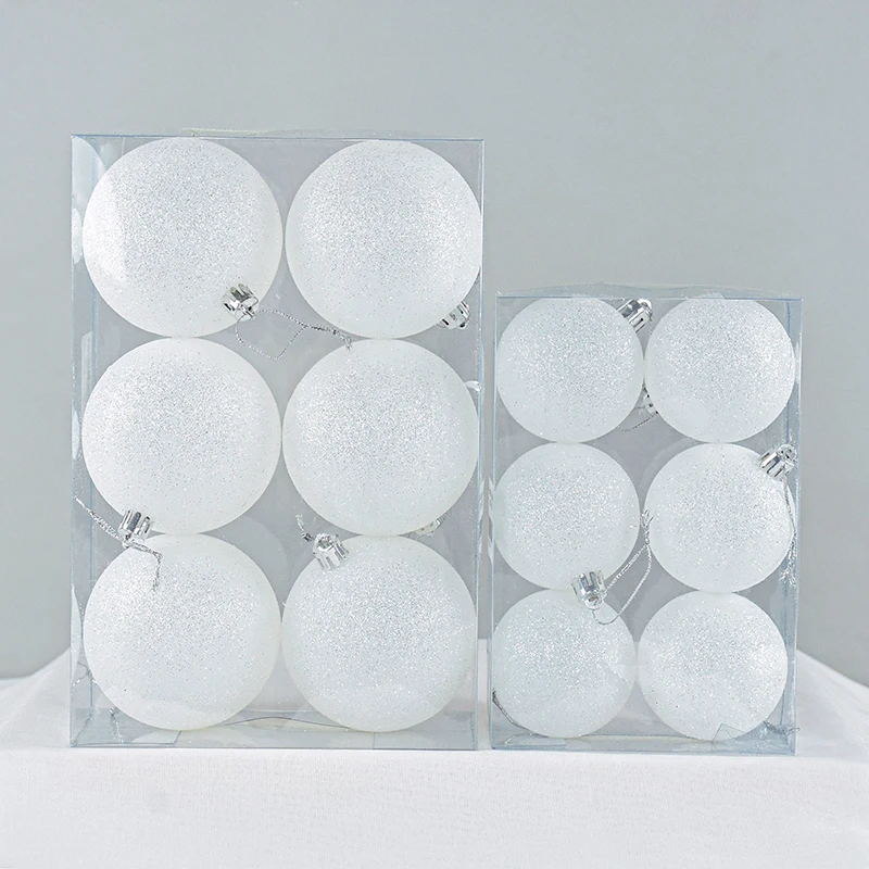 6 Stück 6–8 cm Weihnachtskugeln, Dekoration, Weihnachtskugeln, weißer Weihnachtsbaum, hängende Kugel, DIY-Geschenke, glitzernde Weihnachtskugeln aus Kunststoff